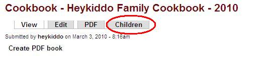Saved create cookbook form - notice the children tab
