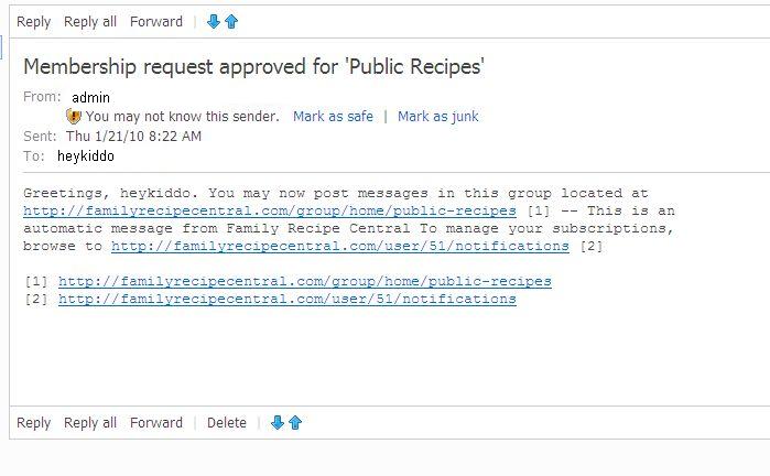 Group membership request - approval email