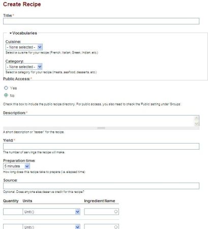 create recipe form