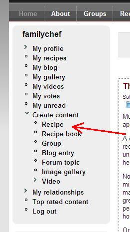 user account navigation create recipe